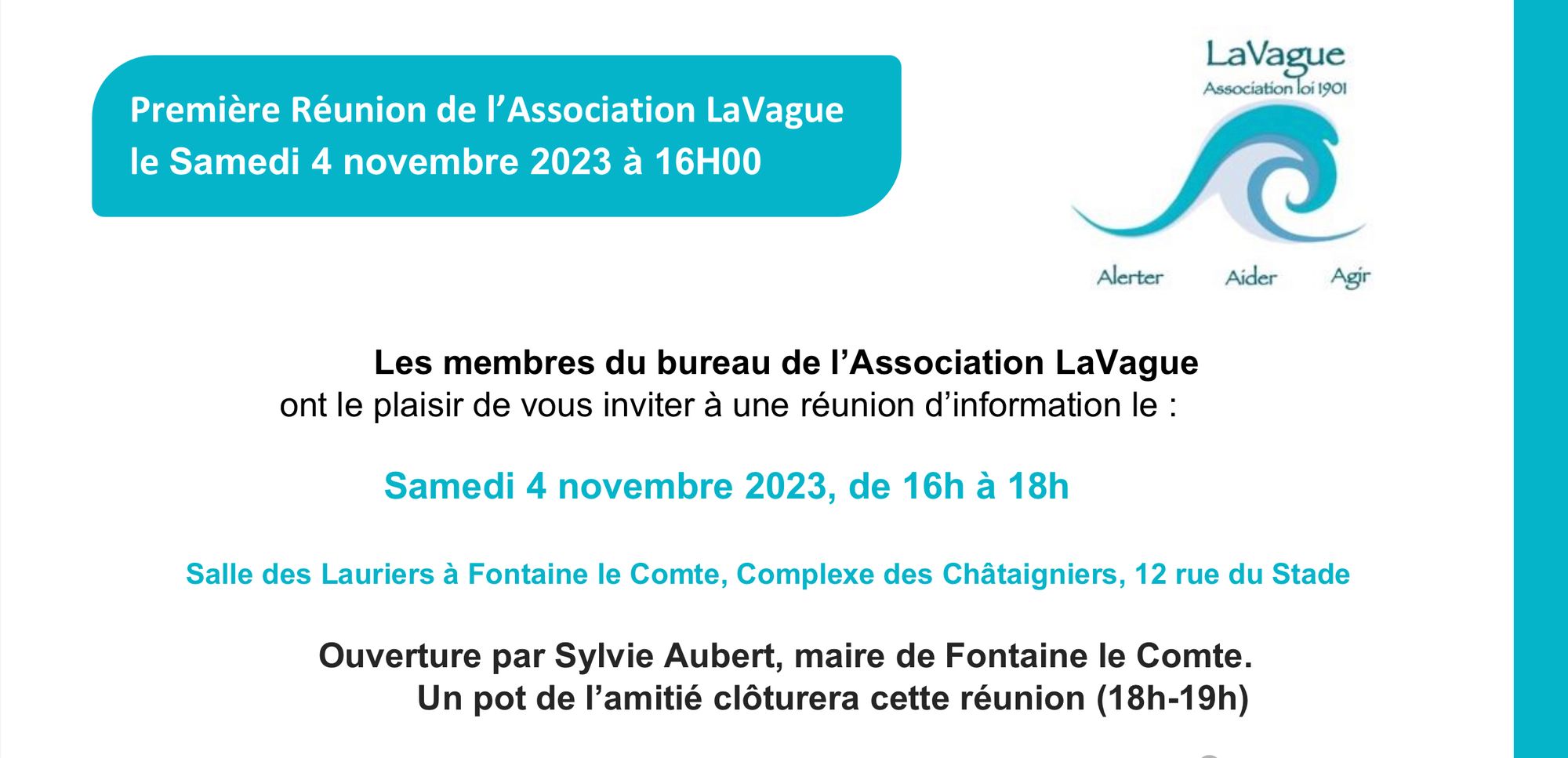 Première réunion publique de l’association, accueillie par la Mairie de Fontaine-le-Comte, le samedi 4 novembre à 16h!